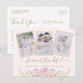 Roze Bloemenbruiloft foto collage dank u kaart (Voorkant / Achterkant)