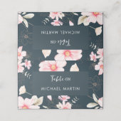 roze bloemenbruiloft tafel blauw plaatskaartje (Buitenkant ongevouwen)