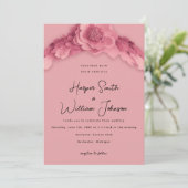 roze bloemenbruiloft uitnodiging (Staand voorkant)