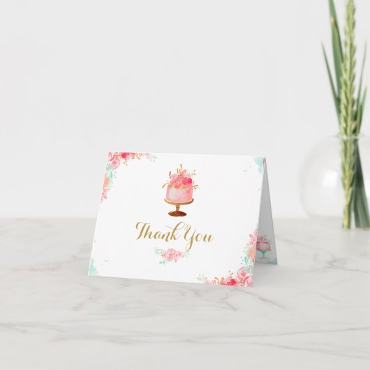 Roze bloemencake bruiloftsshower bedankkaart (Voorkant)