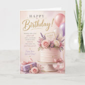 Roze bloemencake gelukwenskaart verjaardag kaart (Voorkant)