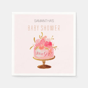 Roze bloemencake Het is een meisje baby shower ser Servet