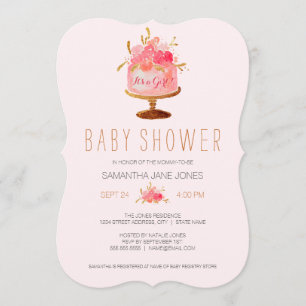 Roze Bloemencake Het is een Meisje Baby Shower Uit Kaart