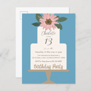 Roze Bloemencake Verjaardagsfeestje Briefkaart