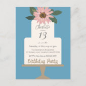 Roze bloemencake verjaardagsfeestje  briefkaart (Voorkant)