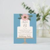 Roze bloemencake verjaardagsfeestje  briefkaart (Staand voorkant)