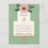 Roze bloemencake verjaardagsfeestje  briefkaart (Voorkant)