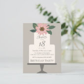 Roze Bloemencake Verjaardagsfeestje  Briefkaart (Staand voorkant)