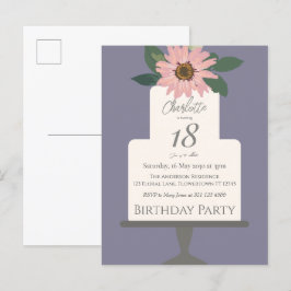 Roze bloemencake verjaardagsfeestje  briefkaart