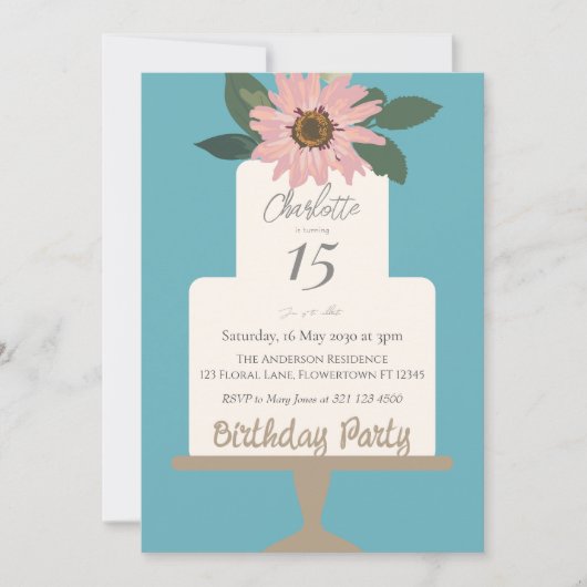 Roze Bloemencake Verjaardagsfeestje Kaart (Voorkant)