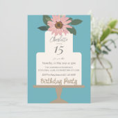 Roze Bloemencake Verjaardagsfeestje Kaart (Staand voorkant)