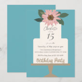 Roze Bloemencake Verjaardagsfeestje Kaart (Voorkant / Achterkant)