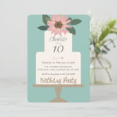 Roze Bloemencake Verjaardagsfeestje Kaart (Staand voorkant)