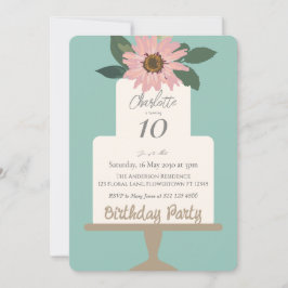 Roze Bloemencake Verjaardagsfeestje Kaart