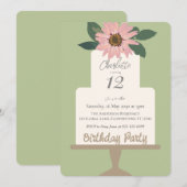 Roze Bloemencake Verjaardagsfeestje Kaart (Voorkant / Achterkant)