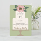 Roze Bloemencake Verjaardagsfeestje Kaart (Staand voorkant)