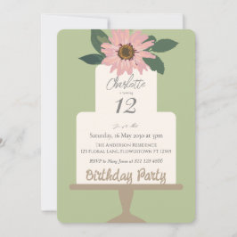 Roze Bloemencake Verjaardagsfeestje Kaart