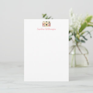 Roze bloemencamera Aquarel gepersonaliseerde naam Notitiekaartje