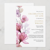 Roze Bloemencélébratie Van Het Leven Funeral Kaart (Voorkant / Achterkant)