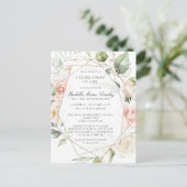 Roze bloemencélébratie van levensbegrafenis briefkaart (Staand voorkant)