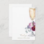 Roze bloemenchampagne douche dank u bedankkaart (Voorkant / Achterkant)