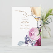 Roze bloemenchampagne Elegant Vrijgezellenfeest Kaart (Staand voorkant)