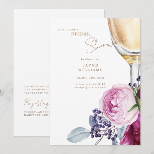 Roze bloemenchampagne Elegant Vrijgezellenfeest Kaart (Voorkant / Achterkant)