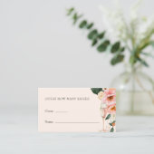 Roze bloemenchampagne raden hoeveel kussen informatiekaartje (Staand voorkant)