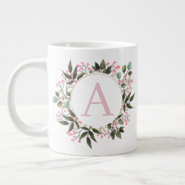 Roze Bloemencirkel Lijst Monogram Bewerkbaar Initi Grote Koffiekop