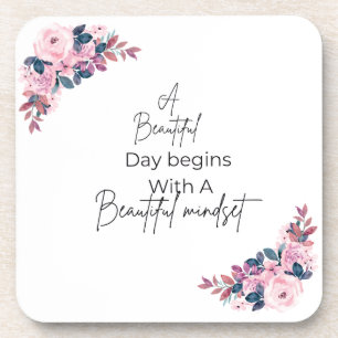 Roze bloemencoaster, Een mooie dag begint, Elega Bier Onderzetter