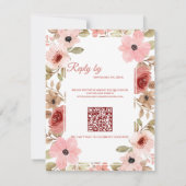 Roze Bloemencode QR Code Huwelijksreactie Door RSVP Kaartje (Achterkant)