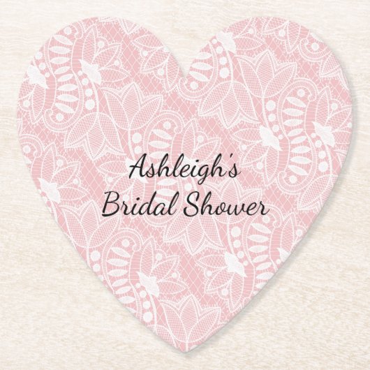 Roze Bloemend Kant Bruidsdiner Kartonnen Onderzetters (Voorkant)