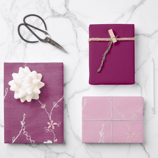Roze Bloemend Kant Inpakpapier Vel (Voorkant)