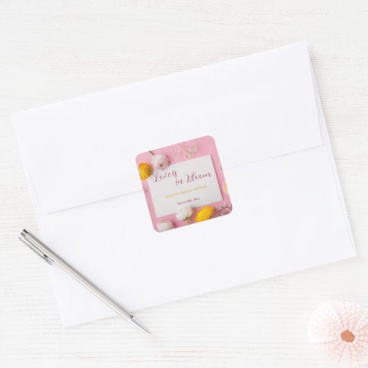 Roze Bloemend Thema Bruidsmeisjesfeest Vierkante Sticker (Envelop)