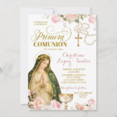 Roze bloemendame van Guadalupe Primera Comunion ui Kaart (Voorkant)