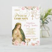 Roze bloemendame van Guadalupe Primera Comunion ui Kaart (Staand voorkant)