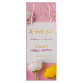 Roze Bloemendecor Bruidsdouche Wijn Cadeautas (Achterkant)