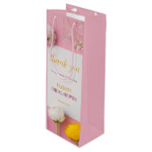 Roze Bloemendecor Bruidsdouche Wijn Cadeautas (Voorkant Gekanteld)