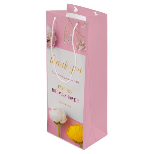 Roze Bloemendecor Bruiloft Brunch Wijn Cadeautas (Achterkant Gekanteld)