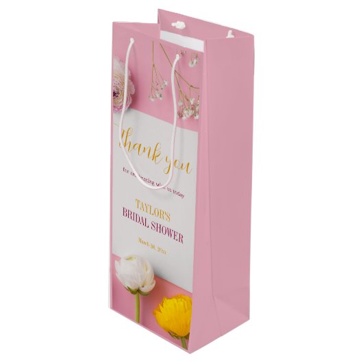 Roze Bloemendecor Bruiloft Brunch Wijn Cadeautas (Voorkant Gekanteld)