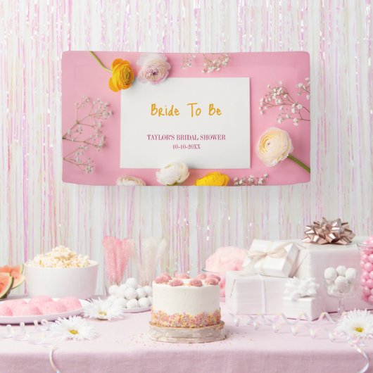 Roze Bloemendecor Thema Bruidsdouche Spandoek (Feest)