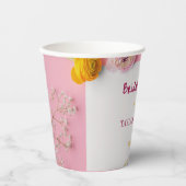 Roze Bloemendecoratie Bruidsdouche Papieren Bekers (Voorkant)