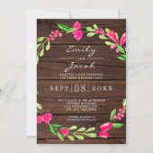 Roze bloemendecoratie donkerbruin rustiek hout lan aankondiging (Voorkant)