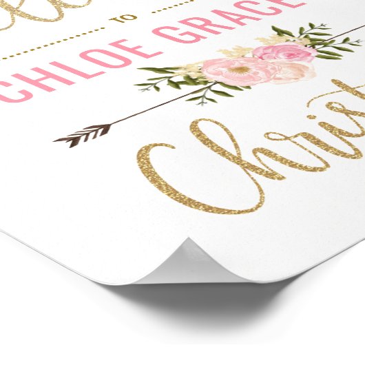 Roze bloemendecoratie voor welkomstbord bij dooppl poster (Hoek)