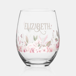 Roze bloemendecoratieframe met naam wijnglas zonder voet