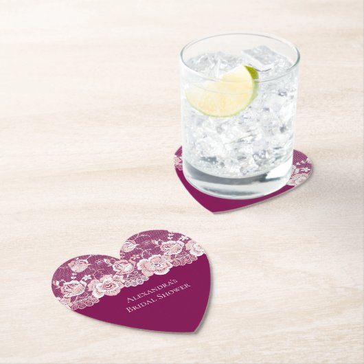 Roze Bloemendessin Bruidsdouche Kartonnen Onderzetters (Insitu)