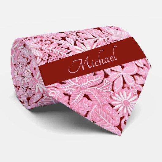 Roze Bloemendessin Stropdas (Opgerold)