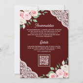 Roze Bloemendetail Kant Roze QR Code Moslim Trouwf Kaart (Achterkant)