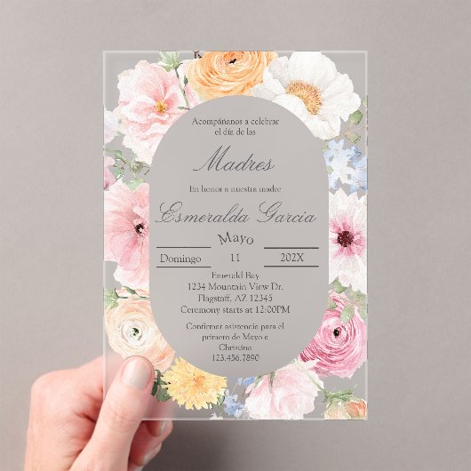 Roze bloemendia de las madres acryl uitnodigingen (Insitu (Draagbaar))