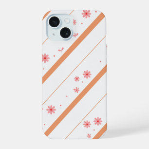 Roze bloemendiagonaal gestreepte telefoonhoes. iPhone 15 case